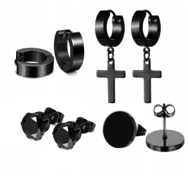 kolczyki-meskie-stal-chirurgiczna-4-pary-czarne-kolka-krzyzyki-zestaw