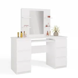 toaletka-130cm-z-lustrem-biala-biurko-6-szuflad-polki-zestaw-2w1