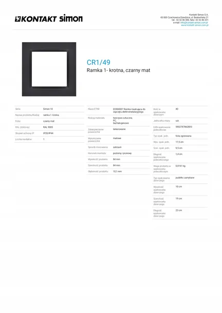 simon-10-ramka-pojedyncza-czarny-mat-kod-producenta-cr1-49