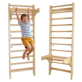 Zdjęcie produktu Drabinka gimnastyczna rehabilitacyjna drewniana z drążkiem 220 cm