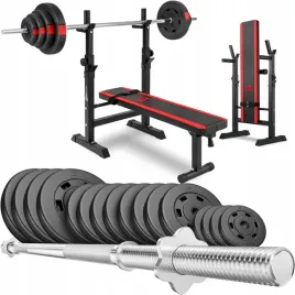 zestaw-obciazen-bitumicznych-99kg-z-lawka-prosta-z-stojakami-i-sztanga
