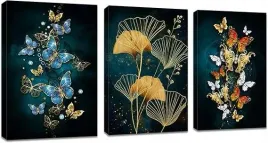 obraz-na-plotnie-scienny-do-salonu-3-czesciowy-60x40cm-motyw-lisci-i-motyli