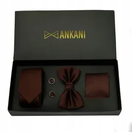 mucha-meska-krawat-poszetka-spinki-brazowy