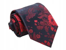 krawat-zakardowy-czerwone-kwiaty-2345
