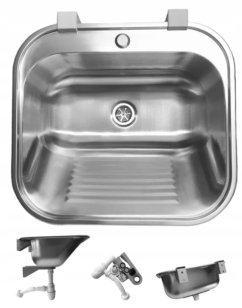 X-HOME ZLEW GOSPODARCZY STAL NIERDZEWNA MATOWA 55 cm Z PÓŁKĄ Z OTWOREM