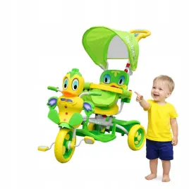 rowerek-trojkolowy-dla-dzieci-kaczka-z-dzwiekami-daszek-barierka-zielony