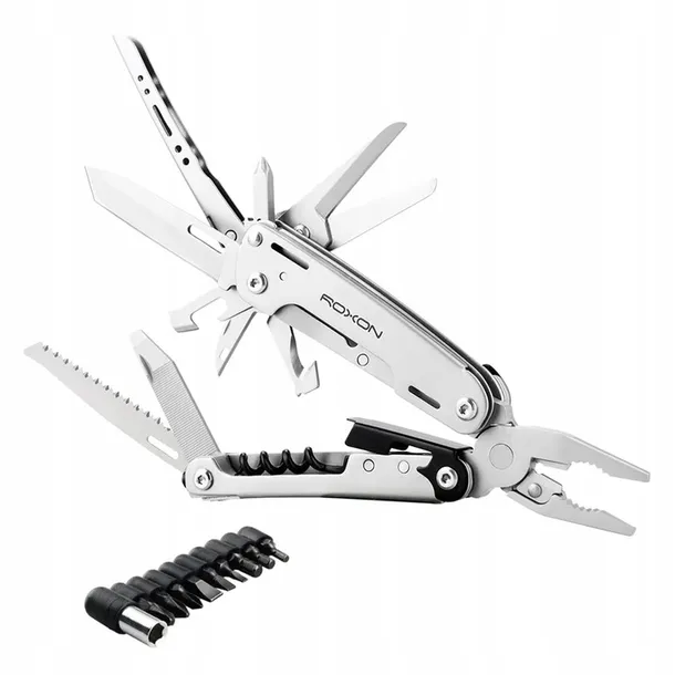 multitool-roxon-storm-s801s-16-w-jednym-etui-bity-narzedzia-korkociag-miarka-nozyczki-ostrze-otwieracz-do-kapsli-otwieracz-do-puszek-otwieracz-skrzyn-pilnik-pila-przecinak-szczypce-sciagacz-do-izolacji-srubokret-krzyzakowy-srubokret-plaski-zbijak-do-szyb