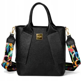 torebka-damska-shopper-ego-czarna-klasyczna-kolorowy-pasek-skora-eko