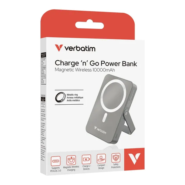 Powerbank Verbatim Charge 'n' Go Magnetic Wireless with Stand 10000mAh USB-