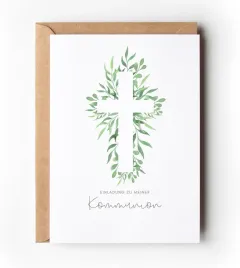 10-zaproszen-na-komunie-eukaliptus-i-krzyz-z-kopertami-w-jezyku-niemieckim