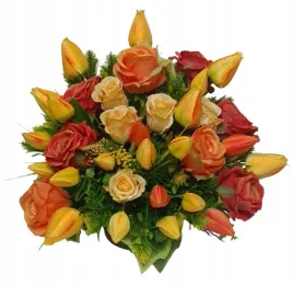 stroik-wiazanka-grob-cmentarz-kwiaty-tulipany-roze