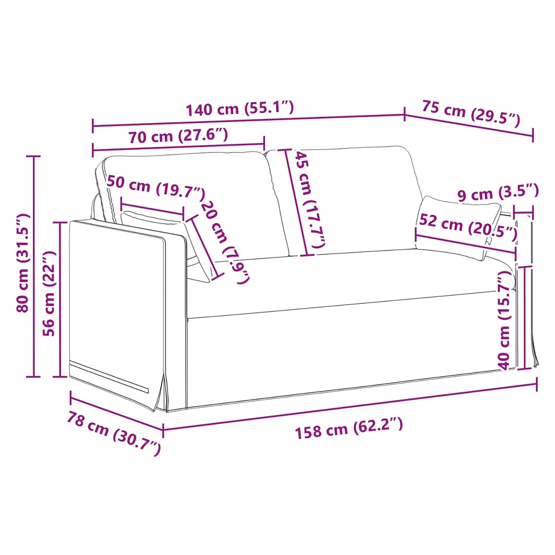 sofa-140cm-ciemnoszary-metal-stan-nowy