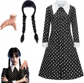 stroj-karnawalowy-wednesday-peruka-kostium-na-bal-raczka-addams-142-150-cm