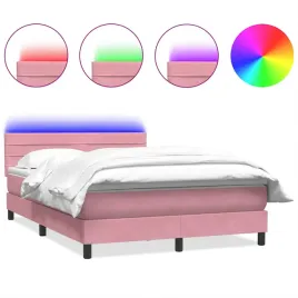 lozko-kontynentalne-z-materacem-i-led-rozowe-160x220-cm-aksamit