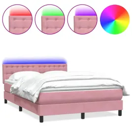 lozko-kontynentalne-z-materacem-i-led-rozowe-160x220-cm-aksamit