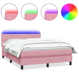 lozko-kontynentalne-z-materacem-i-led-rozowe-160x220-cm-aksamit