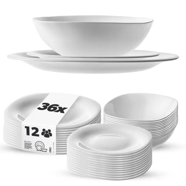 SERWIS OBIADOWY NA 12 OSÓB ZESTAW TALERZY 36 el KOMPLET DUŻY ZASTAWA BIAŁA