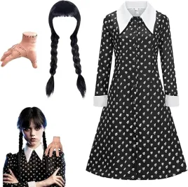 stroj-karnawalowy-wednesday-peruka-kostium-na-bal-raczka-addams-142-150-cm