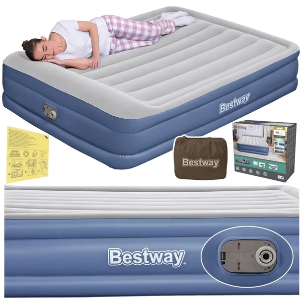 Materac Dmuchany Dwuosobowy Wysoki Łóżko z Pompką 230V Bestway MODEL 2026