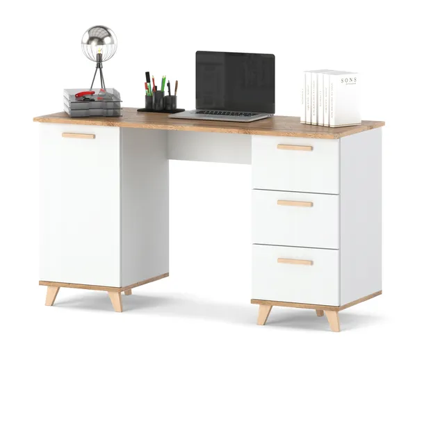 Biurko Biały Wotan 3 Szuflad 138cm szkoła Meble Oslo Styl Skandynawski