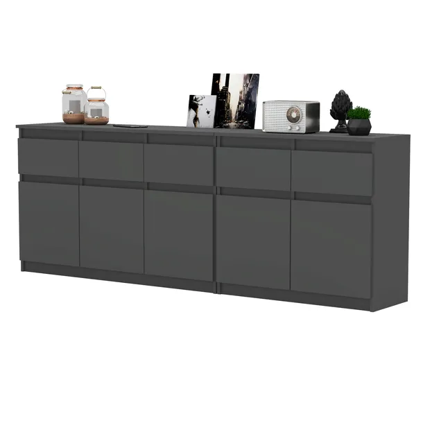 Komoda ANTRACYT 200 cm Duza Komoda 5 szuflad 5 drzwi ZESTAW MEBLOWY