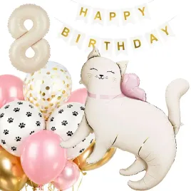 balony-dekoracje-zestaw-balonow-na-8-urodziny-kotek-kicia-13-szt