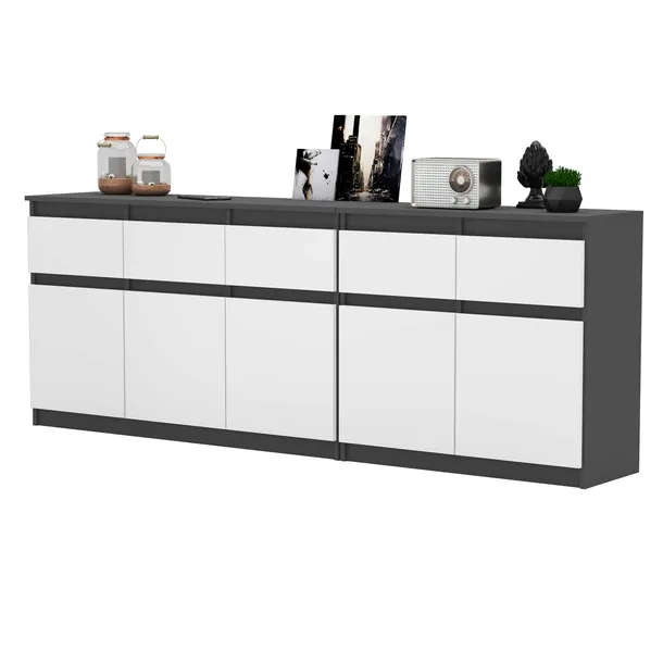 Komoda ANTRACYT/BIAŁY 5 szuflad 5 drzwi Duża Komoda 200 cm ZESTAW do Salonu