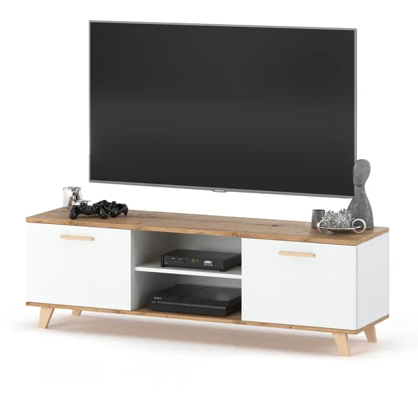 Szafka RTV Komoda salon Stolik pod TV 138cm Biala Oslo Styl Skandynawski