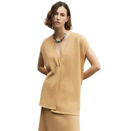 sweter-damski-zara-knitted-bezowy-kardigan-bez-rekawow