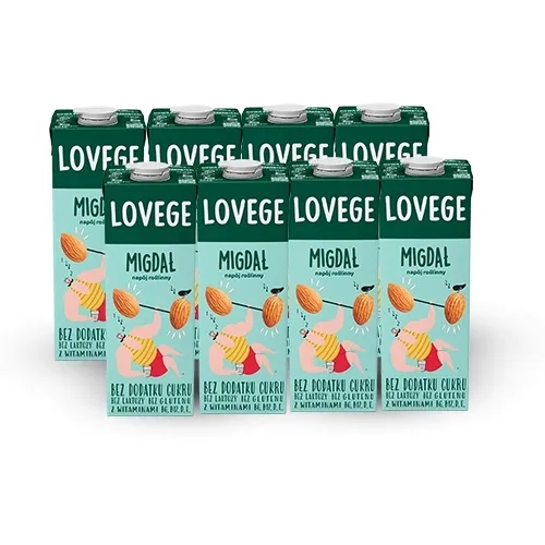 Napój Roślinny Lovege Migdałowy 1l - 8 sztuk Napój bez glutenu