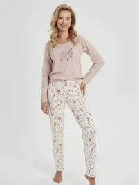 pizama-damska-dluga-bezowa-sarenka-bambi-taro-r-xl