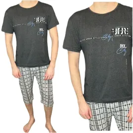 bawelniana-pizama-meska-grafit-melanz-krotki-rekaw-i-spodenki-4xl