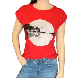 t-shirt-damski-czerwony-nadruk-okragly-dekolt-s