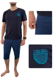 pizama-3-4-meska-bawelniana-logo-haft-granat-l