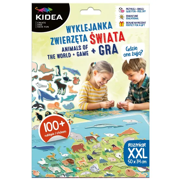 Wyklejanka Gdzie one żyją? Zwierzęta Świata + gra Kidea