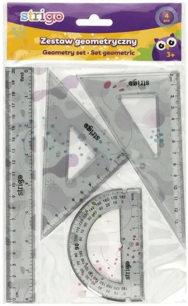Zestaw geometryczny linijka, kątomierz, 2x ekierka