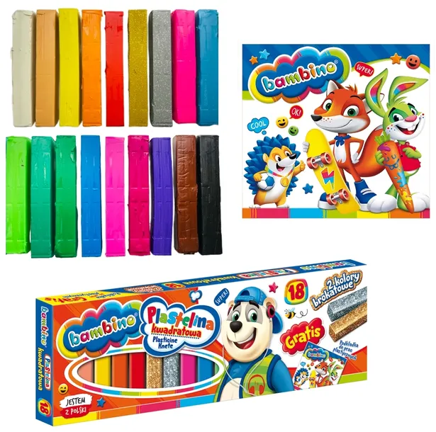 PLASTELINA KWADRATOWA BAMBINO 18 KOL + GRATISY