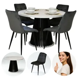 stol-okragly-z-lamelami-fi-100-do-200-cm-4-welurowe-krzesla-w-komplecie