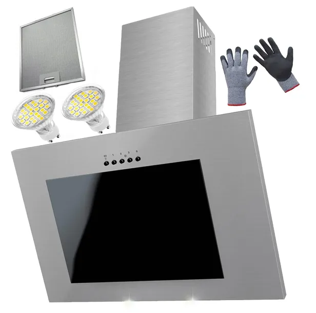 OKAP KUCHENNY KOMINOWY INOX SZKŁO LED 60CM FILTR