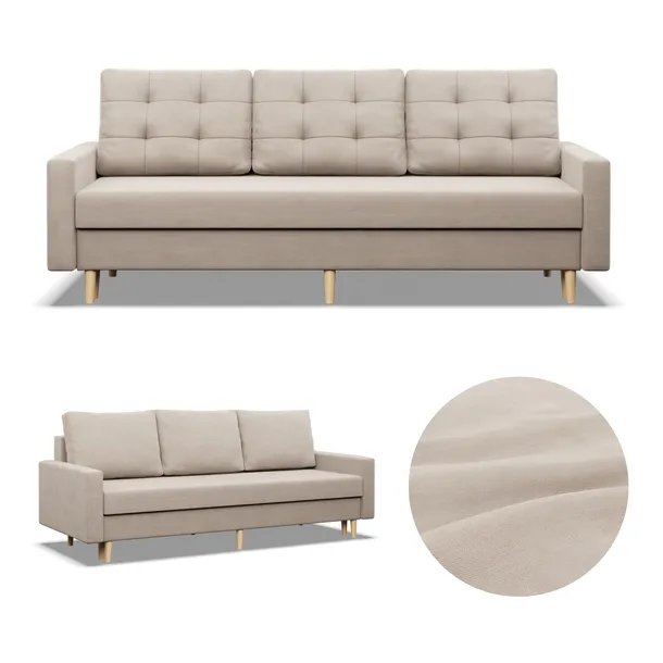 Kanapa Sofa Rozkładana Funkcja Spania Pojemnik 3-osobowa Skandynawski Blank