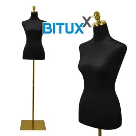 krawiecki-mnekin-na-zlotym-stojaku-regulowany-czarny-na-wystawe-witryne