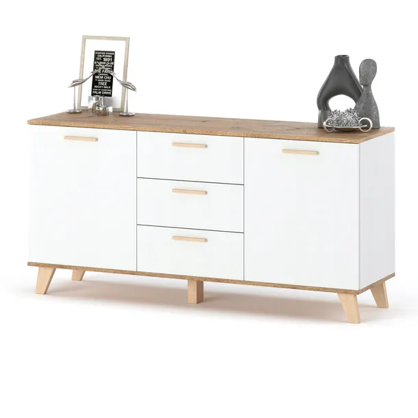 Komoda szafka salon z szufladami 150 cm biała wotan Oslo Styl Skandynawski