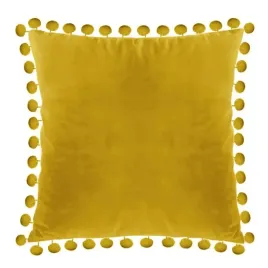 modna-poszewka-dekoracyjna-pomponiki-welur-40x40-miodowa-poduszka-ozdobna