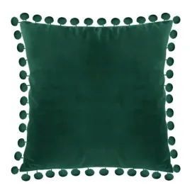 modna-poszewka-dekoracyjna-pomponiki-welur-40x40-butelkowa-zielen-ozdobna