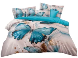 posciel-160x200-cm-komplet-3-czesci-turkusowy-3d-motyle-zloty-brokat
