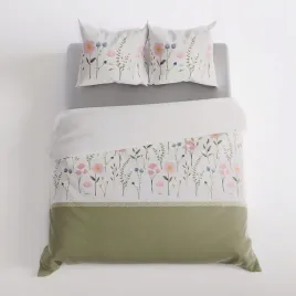 komplet-posciel-160x200-fable-kwiaty-i-zielen-oliwkowa-100percent-bawelna-satyna