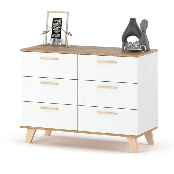 Komoda Szafka salon z szufladami 100cm Biala Wotan Oslo Styl Skandynawski