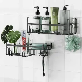 samoprzylepna-polka-prysznicowa-2-szt-czarny-z-haczykami-mydelniczka