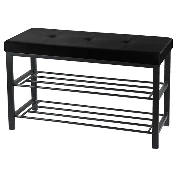 ŁAWKA TAPICEROWANA SZAFKA NA BUTY SIEDZISKO LOFT 79CM CZARNY