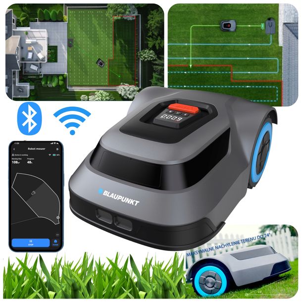 Robot koszący Aplikacja 1000m2 BT Wi-Fi BAZA Blaupunkt RL5010